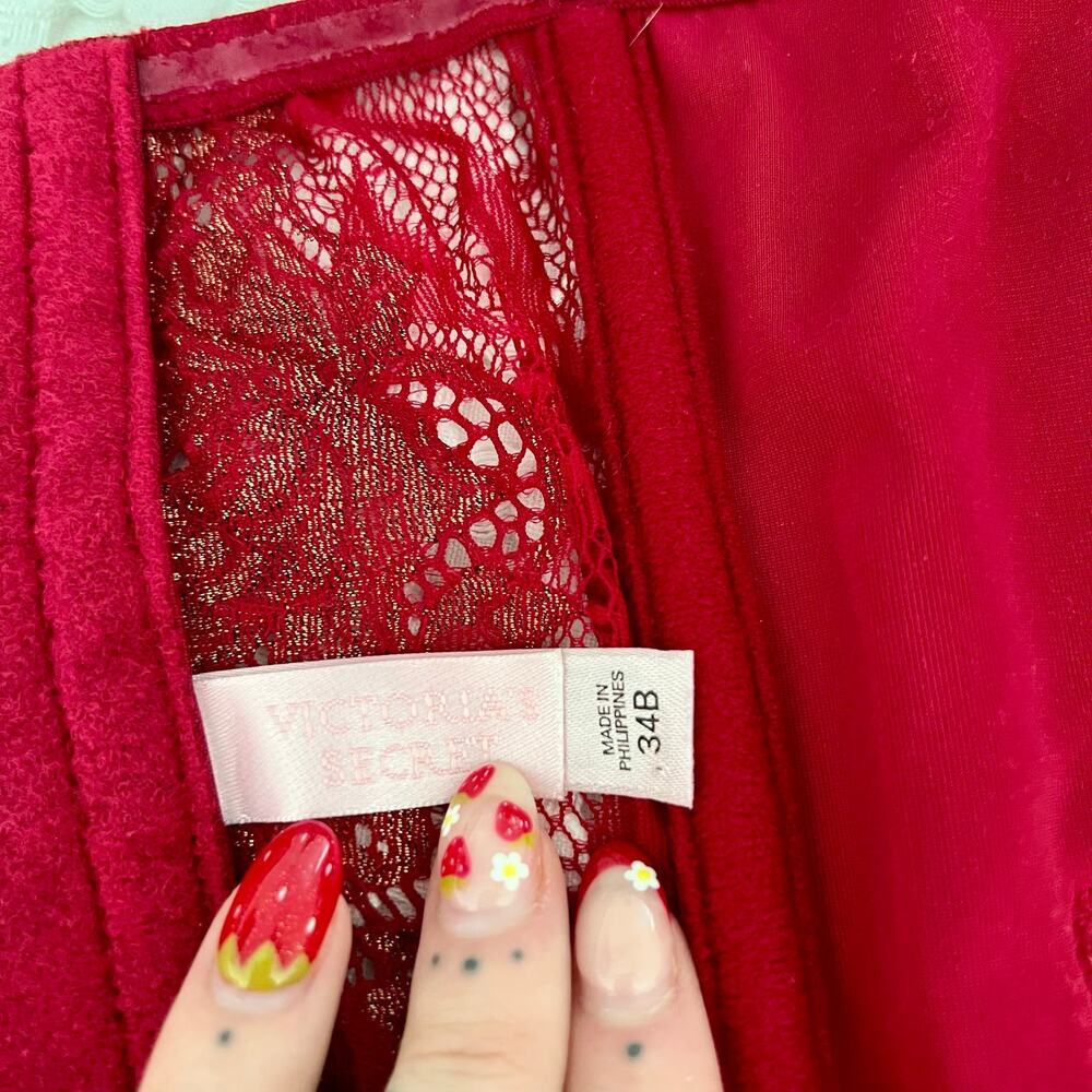 Victoria's Secret Red Velvet Lace Longline Bustier Corset Bra 34B - Picture 5 of 6